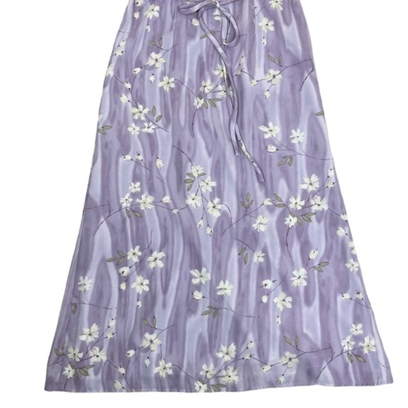 Vintage 90s Casual Corner Lavender Maxi Dress with Tie Blossom Print Modest Sz 6 - Picture 10 of 15